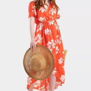 NWT Francesca’s Dawn Floral Wrap Dress in Coral XS